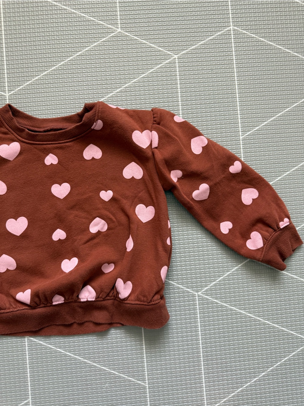 Kids Heart Print Sweatshirt - Brown with Pink Hearts